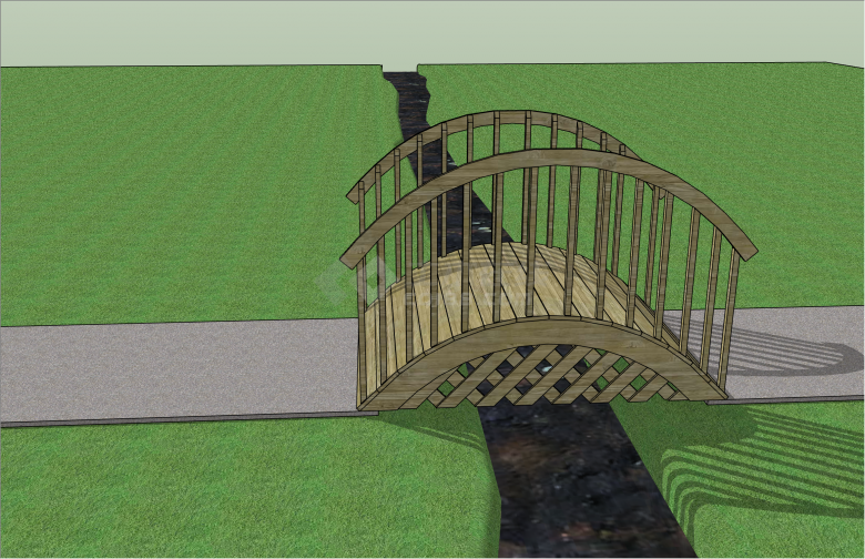 迷你带扶手现代木质拱桥su模型-图二