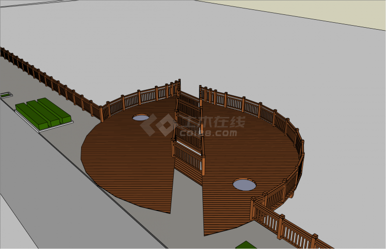 半圆形中式木质观赏桥su模型-图二
