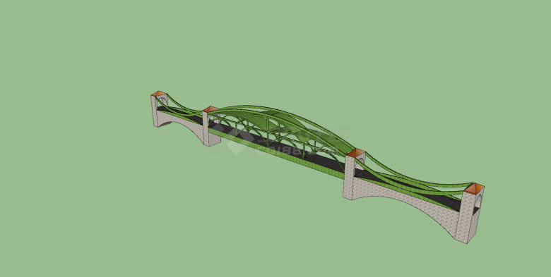 绿色桥石柱组合su模型-图二