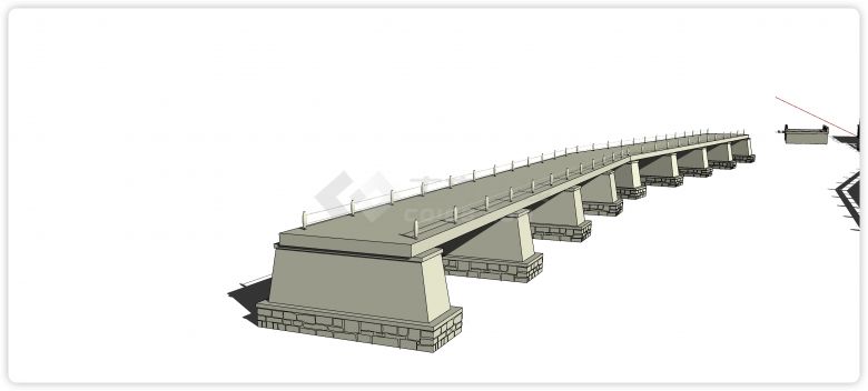 矮护栏多孔三孔拱桥su模型-图一