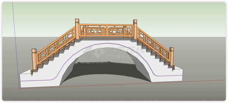 木雕花围栏石底座拱桥su模型-图二