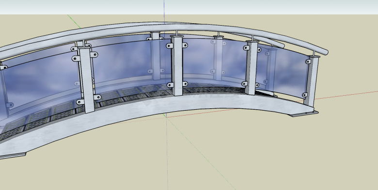 灰色拱桥玻璃围挡su模型-图二