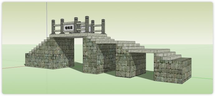 复古砖底座长石块桥面人行桥su模型_图1