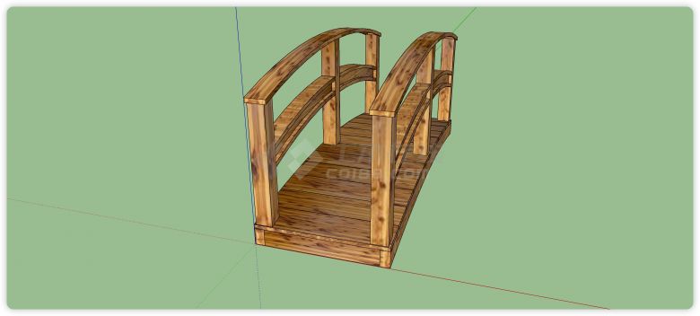 双弧线木制护栏拱桥su模型-图二