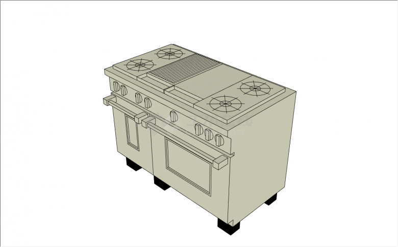 拥有4个灶台带蒸烤箱的厨房用具su模型-图一
