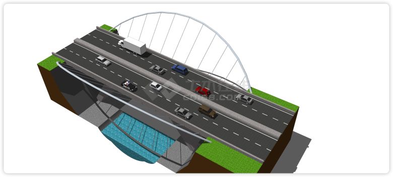 半圆形外开围栏现代行车桥梁su模型-图二