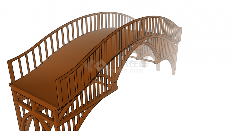 木质拱形桥建筑su模型-图二