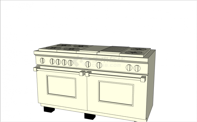 6口灶台旋钮控制温度带2个蒸烤箱的厨房灶具组合su模型-图二