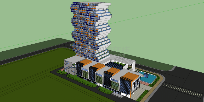 高层办公建筑积木彩色外观su模型-图一