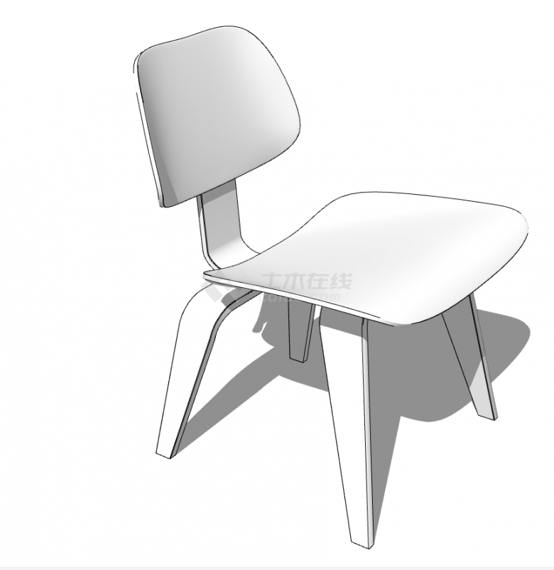 一把白色的简洁的椅子su模型-图二