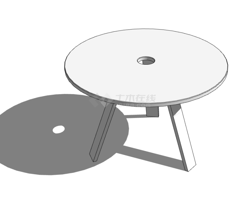 白色的圆形桌面的带有三只腿的桌子su模型-图二