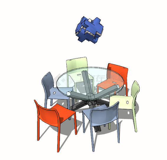 彩色座椅桌几组合su模型-图二