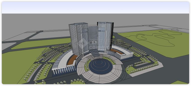 圆形广场弧形造型建筑办公楼su模型-图一