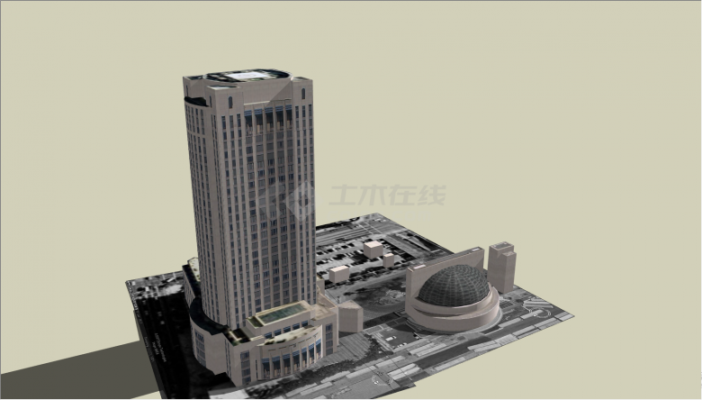 一栋带有商业广场的高层su模型-图二