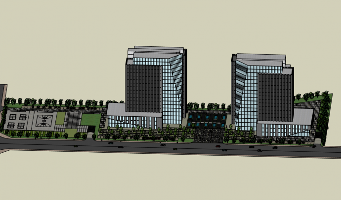 两栋豪华办公楼建筑su模型_图1