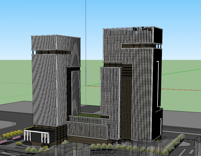 现代市中心高层写字楼办公楼su模型_图1