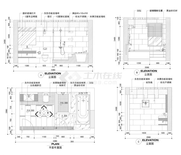 卫生间装饰设计施工详图CAD图-图二