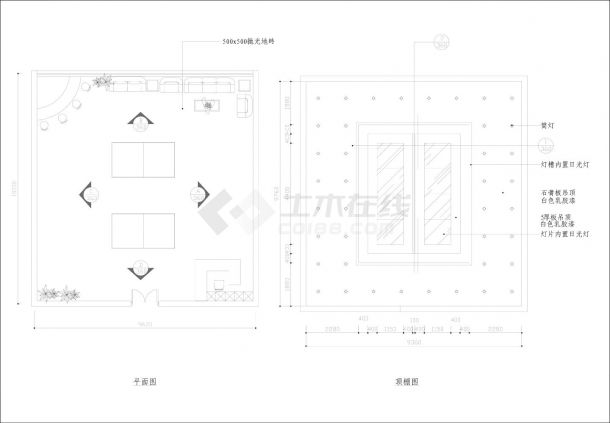 乒乓球室装饰设计施工CAD图-图二
