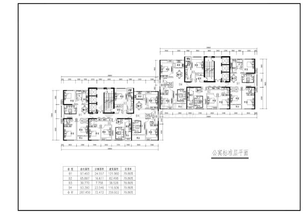 郑州二马路地块开发项目-方案一公寓标准层户型平面CAD图-图一