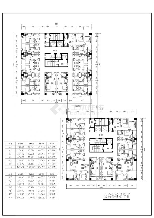 郑州二马路地块开发项目-方案一公寓标准层户型平面CAD图-图二