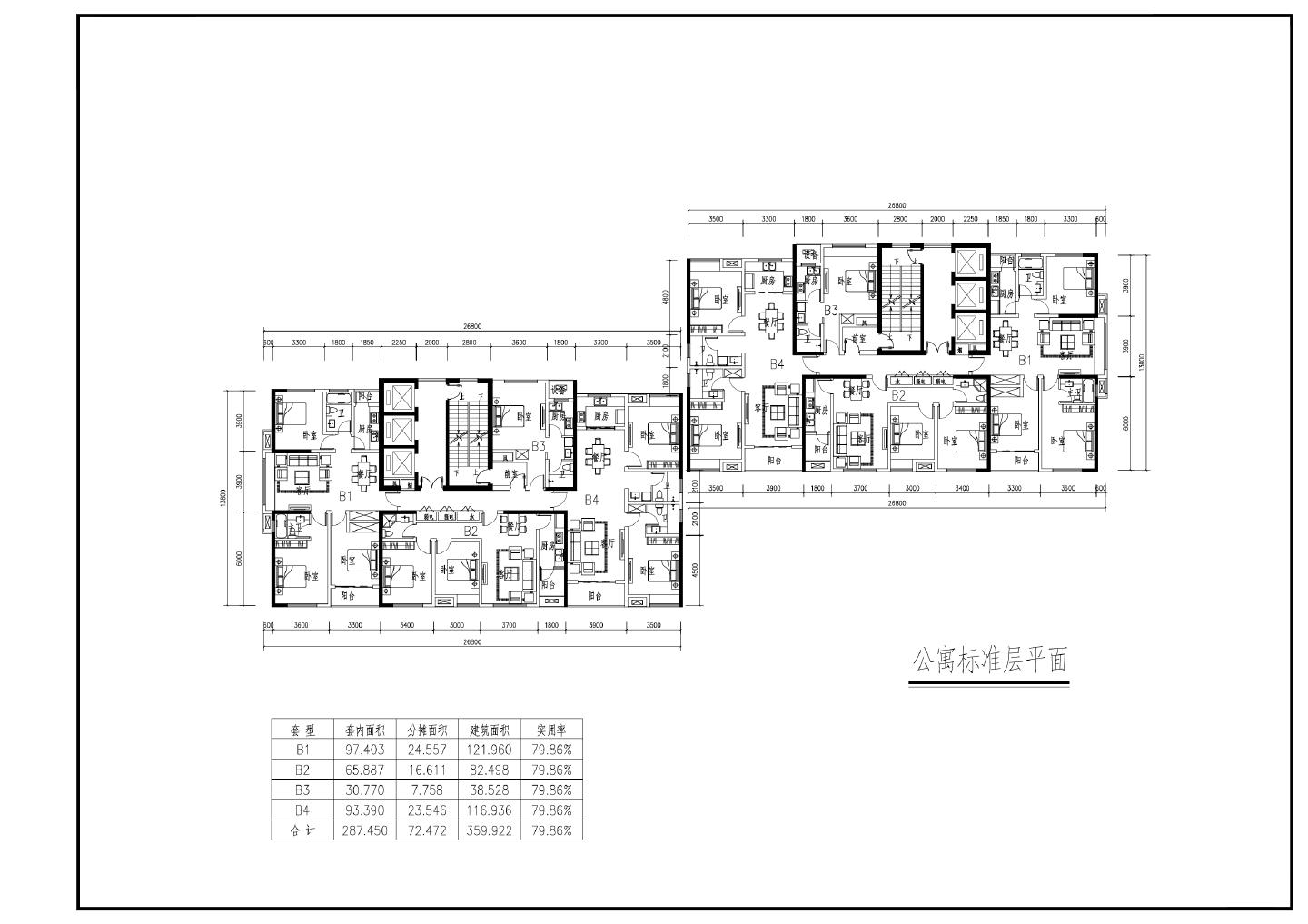 郑州二马路地块开发项目-方案一公寓标准层户型平面CAD图