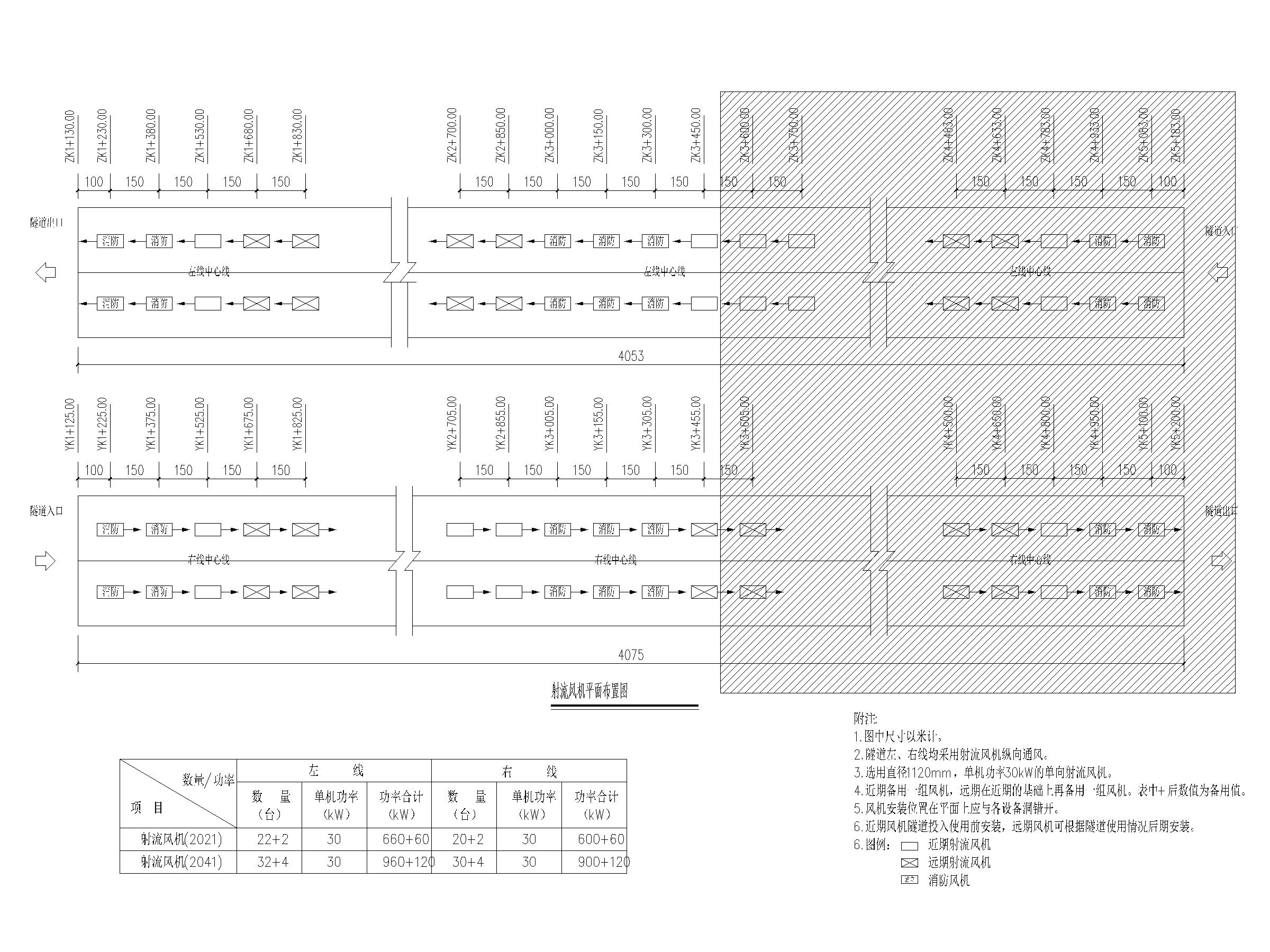  [重庆]大学城复线隧道工程通风工程施工图-射流风机平面布置图