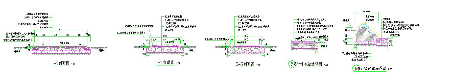 中式园 路广场铺装 平面标准段做法 剖面节点详图 施工图