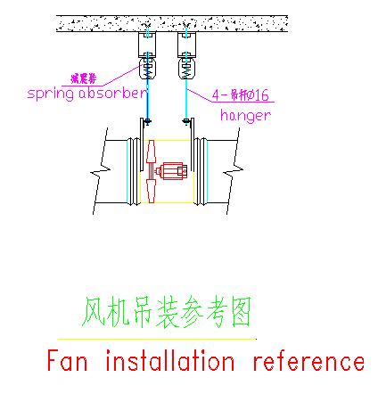 风机吊装示意图+风管及水管吊架安装大样图，CAD2010，T8-图二