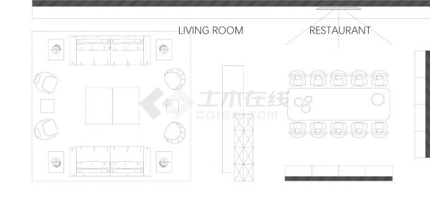现代室内客餐厅家具组合图块图库CAD图-图一
