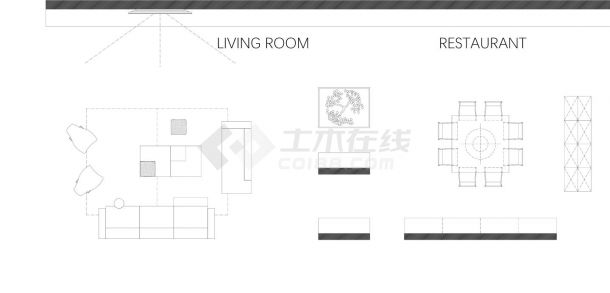 现代室内客餐厅家具组合图块图库CAD图-图二