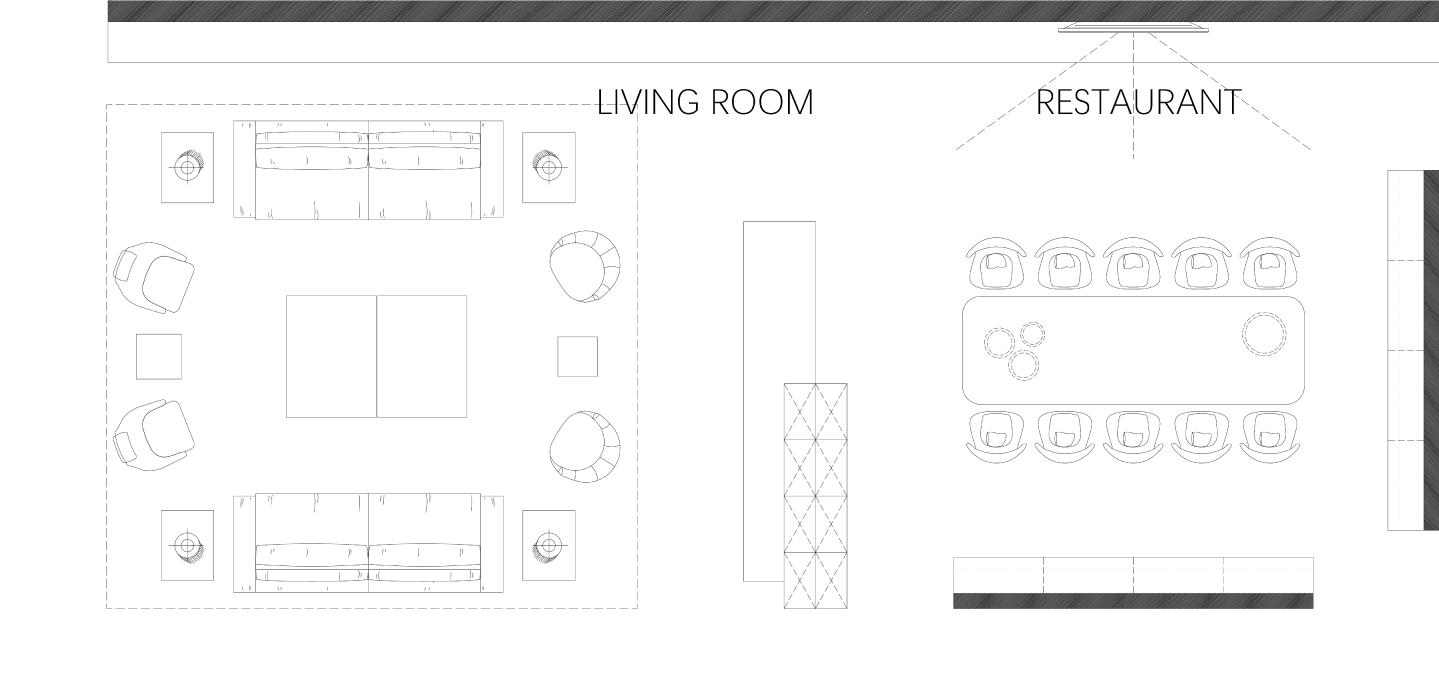 现代室内客餐厅家具组合图块图库CAD图