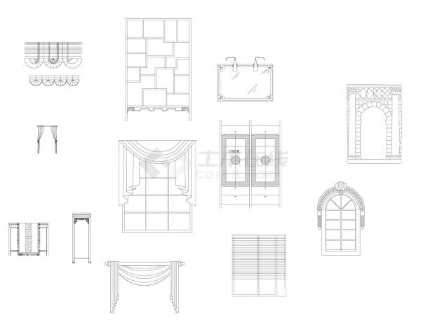 最新整理图库-室内建筑设计装潢陈设架服装窗户窗帘CAD图-图二