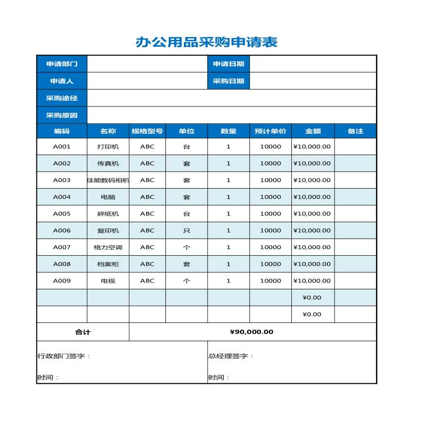 办公用品采购申请表Excel模板 建筑工程公司采购管理资料.xlsx-图一