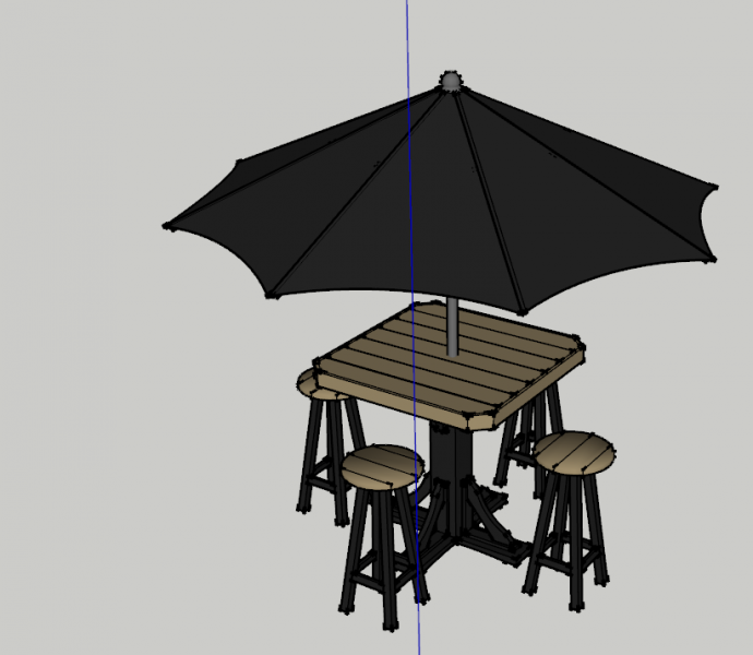 户外咖啡桌遮阳伞SU模型_图1