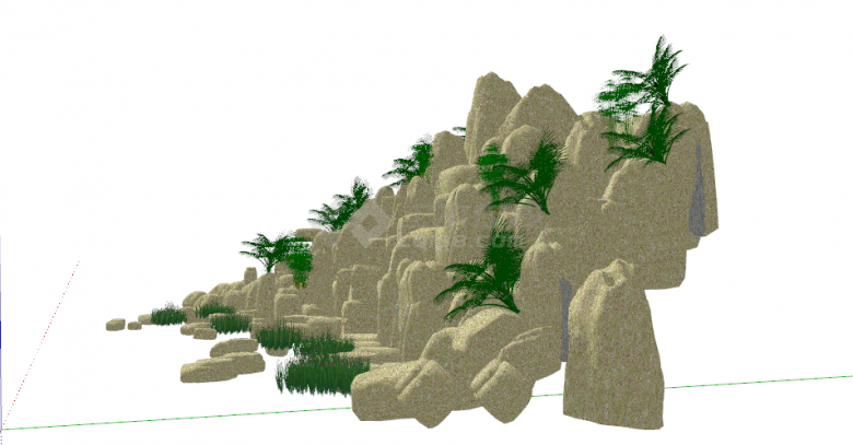 小型仿天然式园林假山su模型-图二