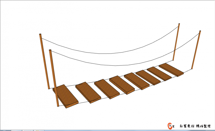横跨两岸景区山区吊桥的SU模型_图1