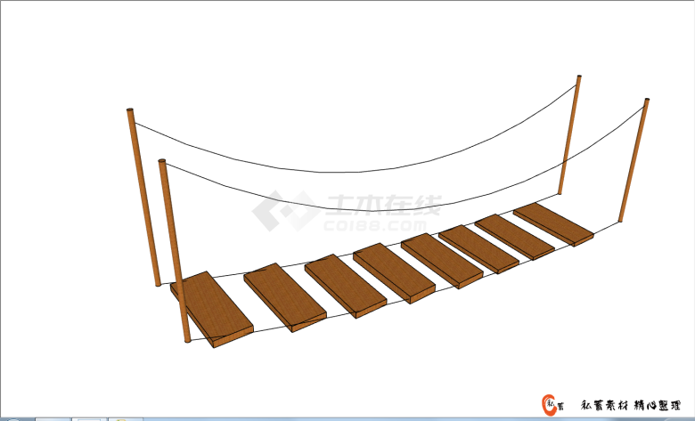 横跨两岸景区山区吊桥的SU模型-图一