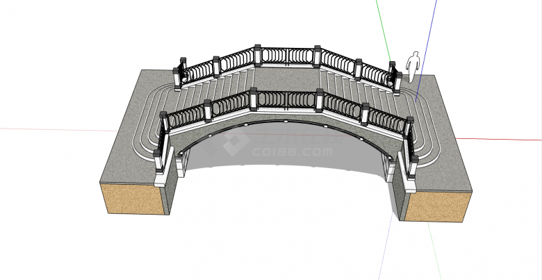 欧式法式新古典别墅栏杆庭院景观桥拱桥石材扶手su模型-图一