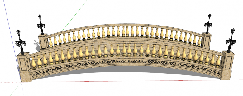 欧式古典偏扁平拱桥su模型-图二