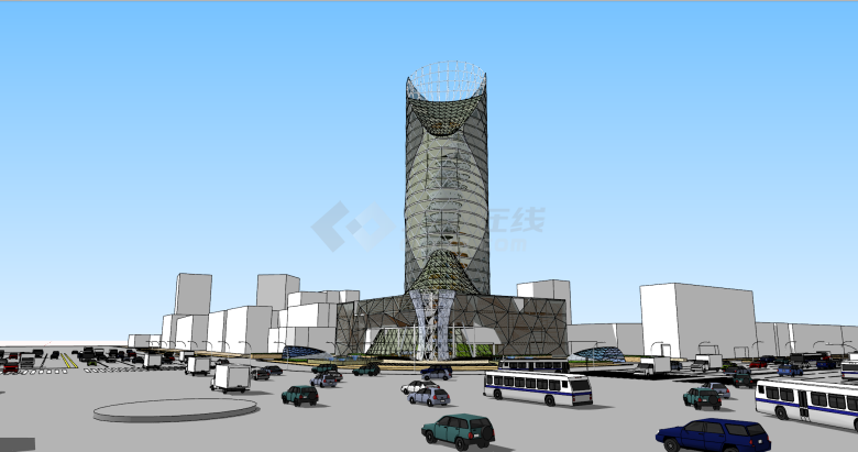 现代化大型商务景观办公楼su模型-图二