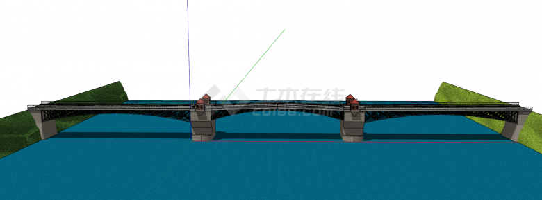 近代哨卡多型材桥梁su模型-图一