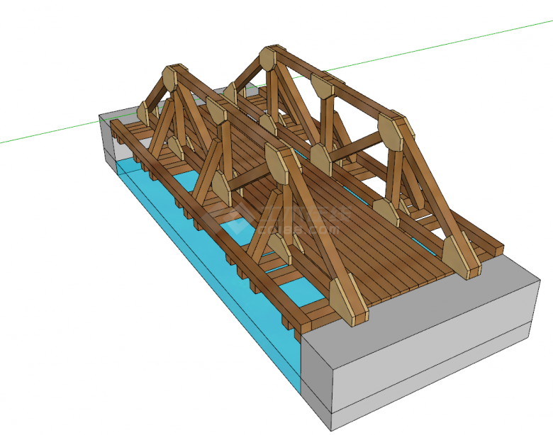 简易木质桁架桥su模型-图二