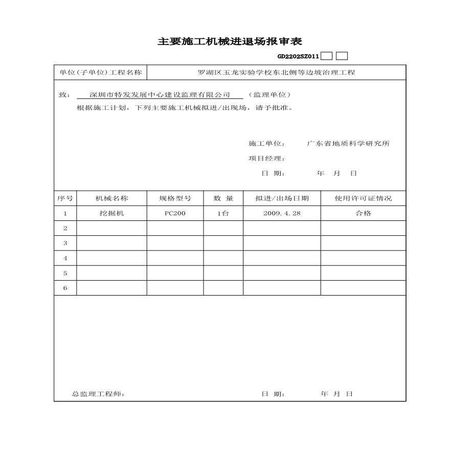 公路项目主要施工机械进退场报审表GD2202SZ011.xls-图二