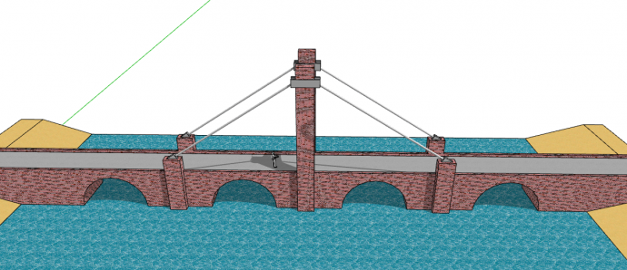 中型红砖水泥悬索桥su模型_图1