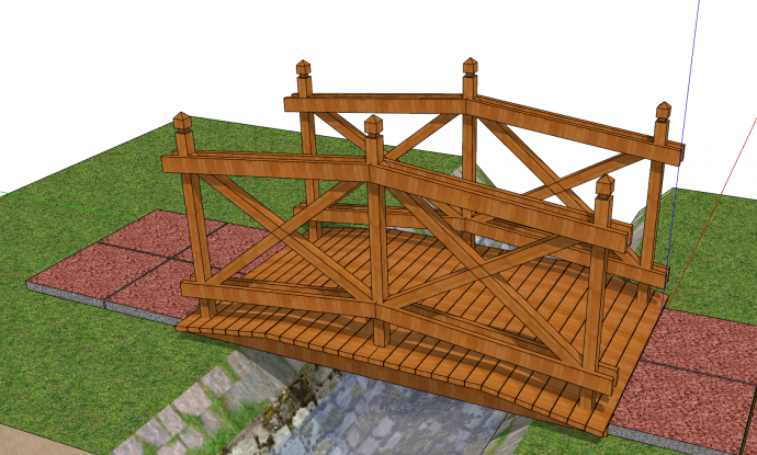中式小型木制棕色拱桥su模型_图1