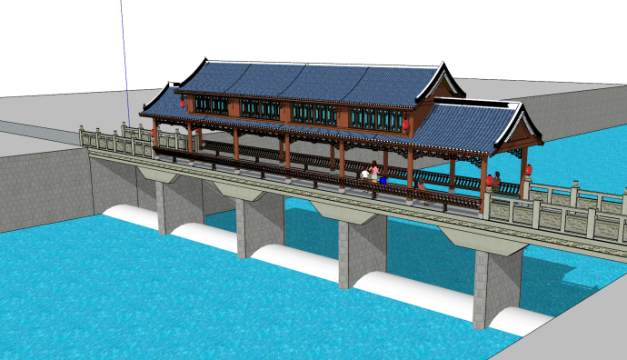 中式江南风格廊桥su模型_图1