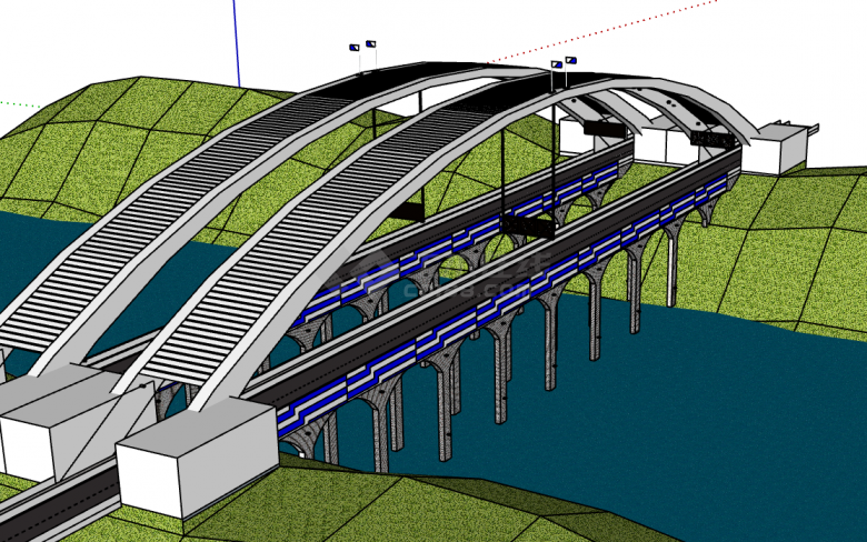 大型新中式刚性拱桥su模型-图二