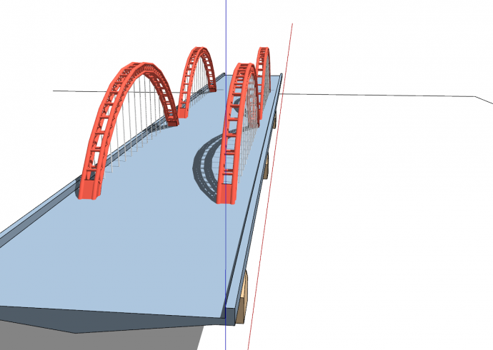 现代化钢制双M造型铁拉桥su模型_图1