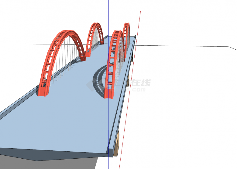 现代化钢制双M造型铁拉桥su模型-图一