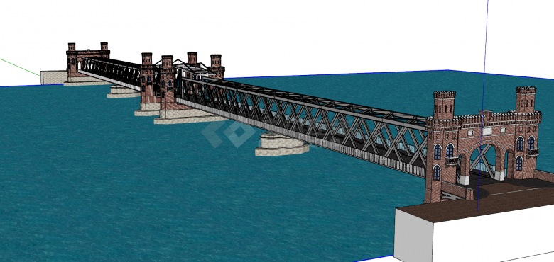 欧式风格大型钢制多结构类型桥梁su模型-图一